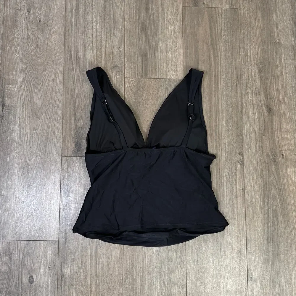 J.Crew Ruched Plunge Tankini Top Womens XXL Black Sleeveless Swimwear Adjustable